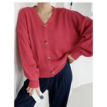 포니 하찌 브이넥 니트 가디건 데일리 루즈핏 카디건