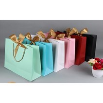 에스피 글로벌 리본 사각 종이 토트백 10개 1 Pack, 스카이블루