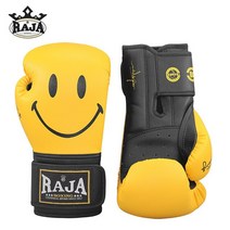 권투 글러브 RAJA 권투 장갑 남성 및 여성용 성인용 웃는 얼굴 패턴 Mma 마이크로파이버 무에타이 장비, 01 Yellow face_04 14oz