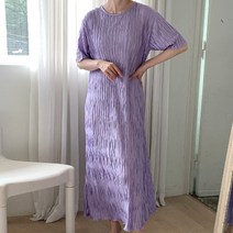 퍼니걸스 6770 라운드 무지 주름 플리츠 반팔 롱 원피스 여성의류