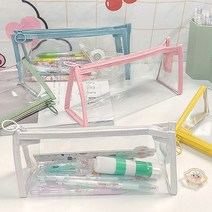 PKFARM 투명 지퍼 PVC 다용도 방수 수납 화장품 필통 파우치, 1개, 그린