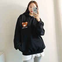 러브앤시티 부클 자수 곰돌이 후드티셔츠 남녀공용 오버핏 박스핏 빅사이즈 커플후드티 쭈리 기모