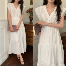 [세인트이브] O9390 펀칭 레이스 프릴 날개 롱원피스