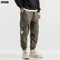 DFMEI 밴딩 카고 팬츠 남 봄가을 코디 배기 팬츠 블랙 스트링 조거