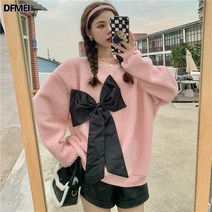 크리스마스 맨투맨 여 스위트 시크 큐티 리본 라운드 퓨어 스웨이드 탑 러쉬