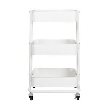 틈새 이동식 수납장 철제 주방 웨건 철제 트롤리 미용실 카트 세탁실 선반, 철제 트롤리 화이트 3단