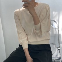 뜨개진 여성용 비스코스 주름 소매 7부 미스틸 라운드 니트