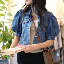 메리앤유 큐티한 퍼프소매 청볼레로 데님자켓