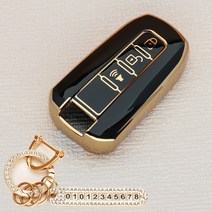 튜모 쌍용 구형 투리스모 코란도C 코란도스포츠 렉스턴W 4버튼 스마트 키케이스 TPU 키커버 키링, SY-04, 큐빅오링-블랙