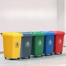 야외분리수거쓰레기통 30L 50L 학원 학교 공원 원룸 재활용 일반 쓰레기 처리함, 50L 바퀴형 블루+80x100cm롤