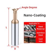 철판절단기 금속 판넬 컷팅기 카바이드 Dovetail 밀링 커터 CNC 도구 45 60 75도 텅스텐 스틸 가공 공구, D20x75L, 코팅