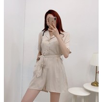 모노위크 당일배송특가 카라넥 벨티드 반바지 점프수트