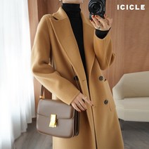 여성 미디 롱 울 코트 칼라 더블버튼 로브 울 롱코트 루즈핏 오버핏 모직 겨울 울코트