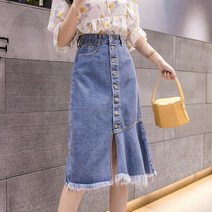 UD37QP0U 여성 청치마 미디 스커트 여름
