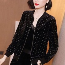 여성야구점퍼 봄 아우터 과잠바 5XL 긴 소매 얇은 기본 재킷 여성 지퍼 야구 골드 벨벳 블랙