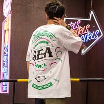 스트리트 팝 힙합 반팔 남 트렌드 티셔츠 루즈핏 가오리핏 학생 캐주얼 커플룩