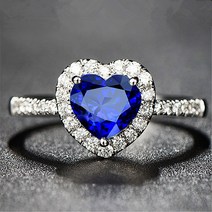 【아침 햇살】Aliexpress 베스트 셀러 유럽과 미국 실버 도금 보석 로얄 블루 하트 사파이어 반지 여성 다채로운 보석 반지