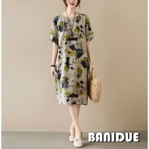 [바니드] 중년여성 40대 미시룩 A라인 루즈핏 여름 50대 엄마 린넨원피스 7058