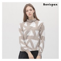 [보니스팍스] 무늬 배색 터틀넥 울 니트-MF99KP412