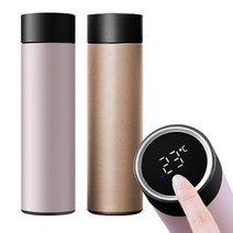 터치텀블러 이중스텐 [창고정리]온도계 500ml 검정뚜껑 텀블러 슬림 스마트텀블러 투톤, 랜덤