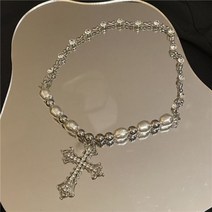 여성을 위한 빈티지 미니멀리스트 블링 크로스 펜던트 목걸이 소녀 선물 기념일 웨딩 유행 목 보석 고스 진주 목걸이