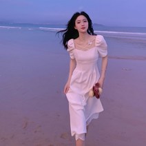 ANYOU 여름원피스 퍼프 소매 화이트 원피스