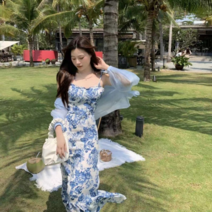 셀러허브 여성패션 [오노마] ONM 어깨끈 길이 조절 가능한 예쁜 꽃무늬 여친룩 원피스