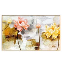 지폐저금통 인테리어저금통 돼지 흰색 연꽃 캔버스 손으로 그린 유화 추상 질감 그림 풍경 식물 잎 벽 예술, 175.140x210cm No Frame  E