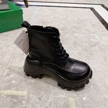 여성 가죽 레이스업 하이힐 마틴 롱 부츠 키높이 워커 마틴 통굽 웨지 구두 패션 신발