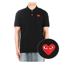 꼼데가르송 23SS (P1T006 BLACK) 남성 레드하트 카라 반팔 티셔츠