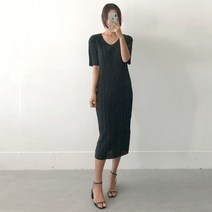 브이넥 플리츠 주름원피스 3color