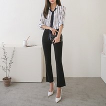 브이와이 여성 봄 패턴줄무늬 타이 셔츠남방 블라우스