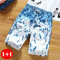 1+1 남성 속건 쿨링 반바지 하와이안 5부 팬츠 빅사이즈 트레이닝바지 비치웨어 츄리닝 여름
