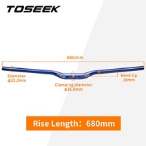 카본핸들바 핸들바 카본 자전거 일체형 TOSEEK WCS 황갈색 탄소 섬유 MTB 스템 318mm 바 부품 580mm 760mm, Rise680mm