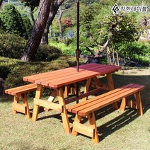 착한테이블 전문목수 일체형 야외용 탁자 세트 야외평상 파라솔 야외테이블, 4인 분리형 밤색