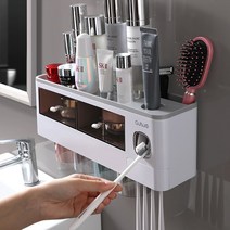 멀티 세면대 정리함 양치컵 치약짜기 수납서랍 수납선반 간편한 설치, 3인용, 투명