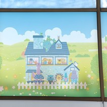 자외선차단필름 사생활보호필름 창문시트지 유리창 암막 칼라안개시트_주주친구들 우리집_A02_W90xH120cm
