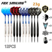 다트 여우 미소 12pcs dardos 182223g 스틸 팁 포인트 다트 전문 알루미늄 나일론 샤프트 9pcs 비행 1pcs 숫돌, d 23g 검은색 은색