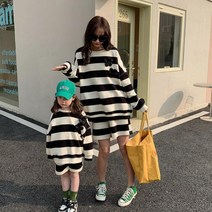 세련된 엄마딸커플룩 스트라이프 도트 촬영 맘 모녀룩