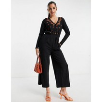 ASOS Studio Happy 점프슈트 점프수트 DESIGN 블랙 버튼 프론트 자수 티
