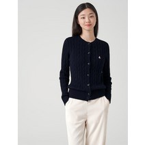 BEAN POLE 면 혼방 케이블 라운드넥 카디건 네이비