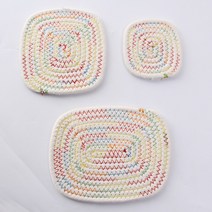 핸드메이드 면실 짜임 사각 컵받침 두꺼운 미끄럼방지 티컵 커피받침 데임방지 단열매트 식기 식탁받침, 웜 컬러, 직사각20*15cm