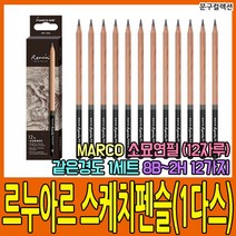 마르코 [마르코] 르누아르 스케치펜슬 낱색(1다스) 2H~8B 소묘연필 연필 스케치 뎃생 소묘 스케치연필 미술재료 미술연필, 7B(1다스)