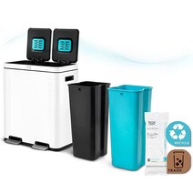 Home Zone Living CleanAura 냄새 제어 기능이 있는 재활용 및 쓰레기용 60L16갤런 듀얼 쓰레기통 총 용량 60리터 실버 USA 미국, Matte White