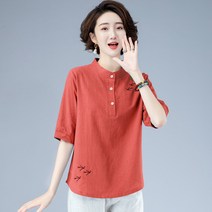 [인성] 7부 소매 티셔츠 여성 여름 2022 셔츠
