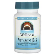 소스 내추럴스 Source Naturals 웰니스 비타민D-3 50mcg(2 000IU) 소프트젤 200정, 4개