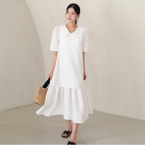 프롬코 여성 여름 지지미 화이트 원피스 FRC210