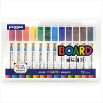 펜맥스 화이트 보드마카 마커 레터링 글라스펜 유성 마킹 펜 둥근닙 팁 12색