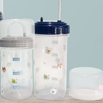 안전한 실리콘 빨대 동물스티커 뚜껑 계량물병 빨대물병 400ml 끓는물소독 유아 아기용 유치원 저학년
