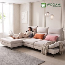 [스벅기프티콘]우아미 윈 4인용 코브라 스윙 갤럭시원단 패브릭 소파+스툴 2color, 크림